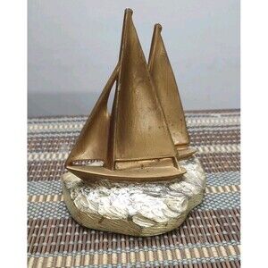 Vintage PMC 64 B  Solid Brass Nautical Sail Boat Book End  5.5" - Marked
